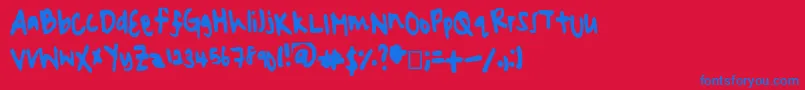 フォントLazyyyyhead – 赤い背景に青い文字
