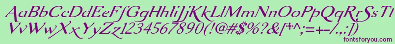 Шрифт Aurelisadfscriptno2stdExtit – фиолетовые шрифты на зелёном фоне