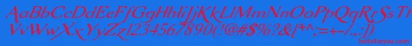 Aurelisadfscriptno2stdExtit Font – Red Fonts on Blue Background