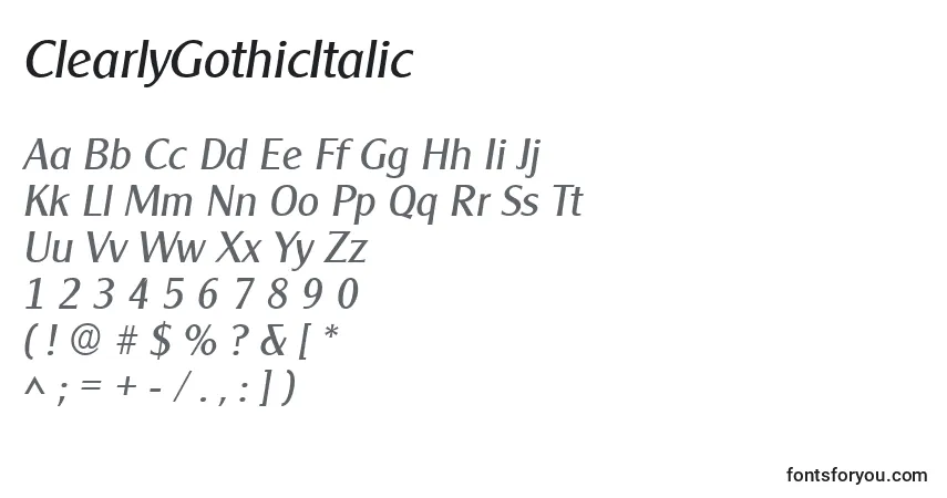 Schriftart ClearlyGothicItalic – Alphabet, Zahlen, spezielle Symbole