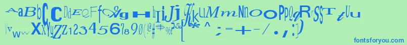 フォントJumbalayaRegular – 青い文字は緑の背景です。