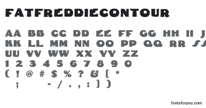Schriftart Fatfreddiecontour – Alphabet, Zahlen, spezielle Symbole