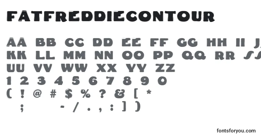 A fonte Fatfreddiecontour – alfabeto, números, caracteres especiais