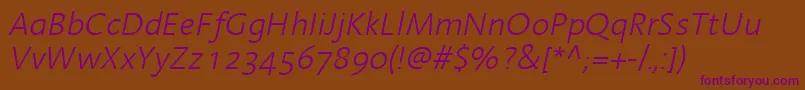フォントLinotypeAromaLightItalic – 紫色のフォント、茶色の背景