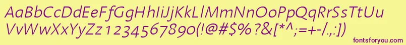 LinotypeAromaLightItalic-fontti – violetit fontit keltaisella taustalla
