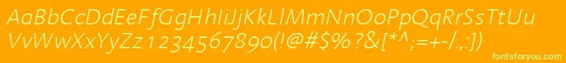 Шрифт LinotypeAromaLightItalic – жёлтые шрифты на оранжевом фоне