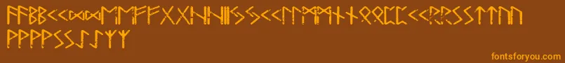 Tjelvarrunic-Schriftart – Orangefarbene Schriften auf braunem Hintergrund