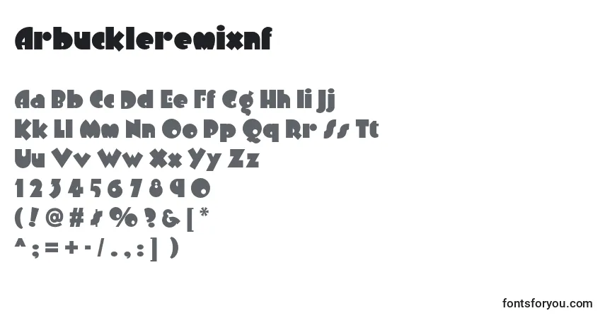 A fonte Arbuckleremixnf (77482) – alfabeto, números, caracteres especiais