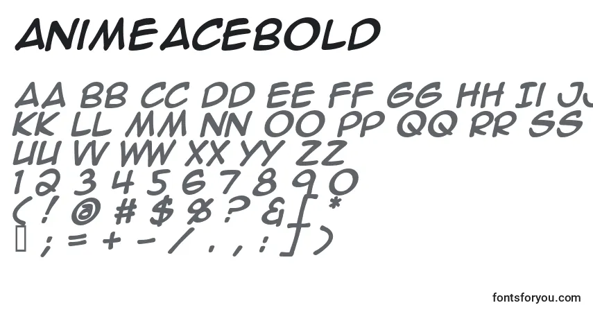 A fonte AnimeAceBold – alfabeto, números, caracteres especiais