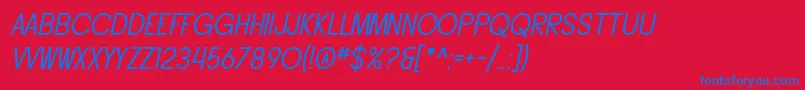 SfButtacupLetteringOblique-Schriftart – Blaue Schriften auf rotem Hintergrund