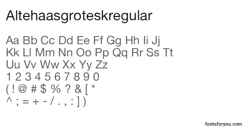 Czcionka Altehaasgroteskregular – alfabet, cyfry, specjalne znaki