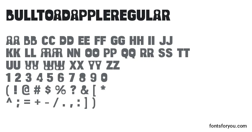 Шрифт BulltoadappleRegular – алфавит, цифры, специальные символы