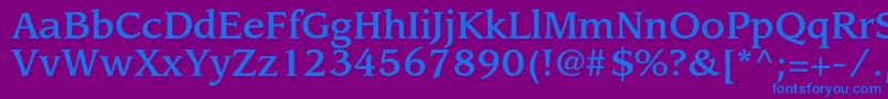 フォントLeawoodstdMedium – 紫色の背景に青い文字