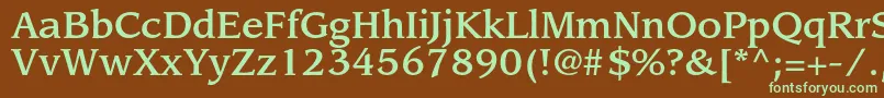 フォントLeawoodstdMedium – 緑色の文字が茶色の背景にあります。