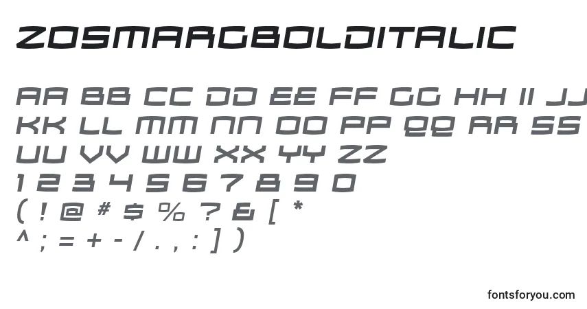 Шрифт ZosmargBolditalic – алфавит, цифры, специальные символы