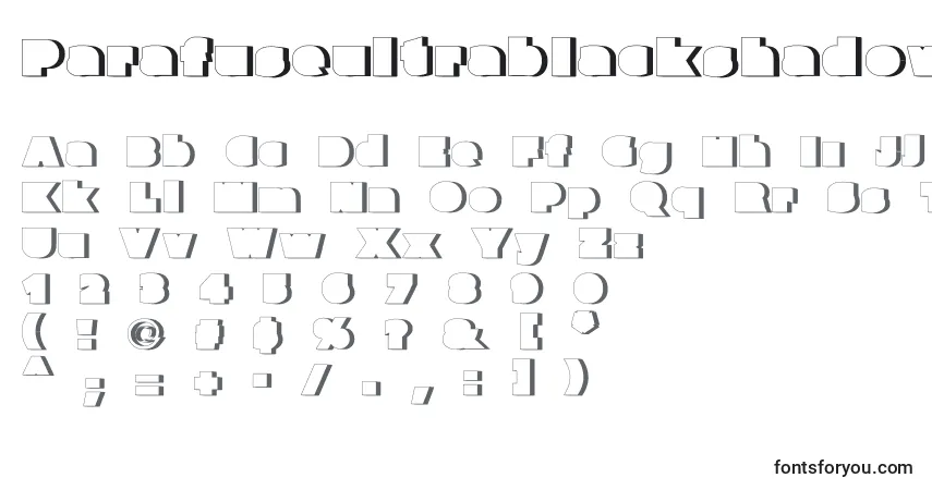 A fonte Parafuseultrablackshadow – alfabeto, números, caracteres especiais