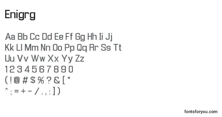 Czcionka Enigrg – alfabet, cyfry, specjalne znaki
