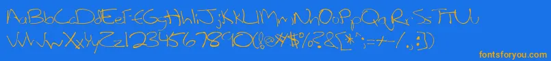 Lefty-Schriftart – Orangefarbene Schriften auf blauem Hintergrund