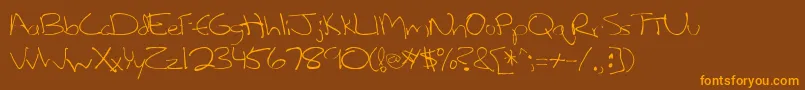 Weitere Informationen zur Lefty-Schriftart Lefty-Schriftart – Orangefarbene Schriften auf braunem Hintergrund
