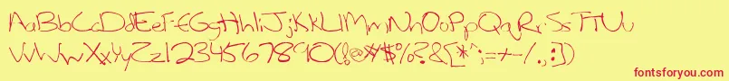 Lefty-Schriftart – Rote Schriften auf gelbem Hintergrund