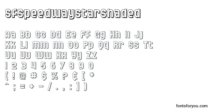 Czcionka SfSpeedwaystarShaded – alfabet, cyfry, specjalne znaki