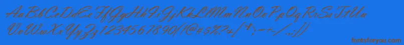 VladimirScript-Schriftart – Braune Schriften auf blauem Hintergrund