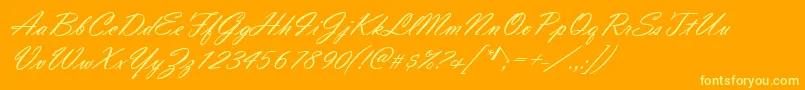 VladimirScript-Schriftart – Gelbe Schriften auf orangefarbenem Hintergrund