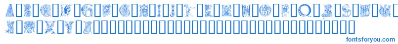 フォントMedievalalphabet – 白い背景に青い文字