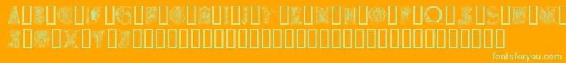 Medievalalphabet-fontti – vihreät fontit oranssilla taustalla