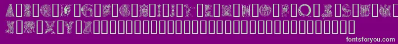 フォントMedievalalphabet – 紫の背景に緑のフォント