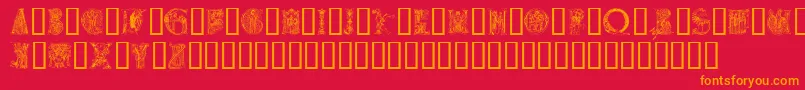 フォントMedievalalphabet – 赤い背景にオレンジの文字