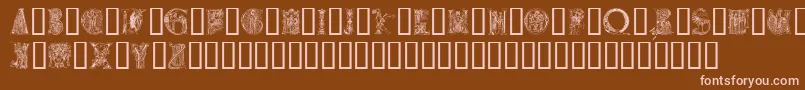 Medievalalphabet-Schriftart – Rosa Schriften auf braunem Hintergrund