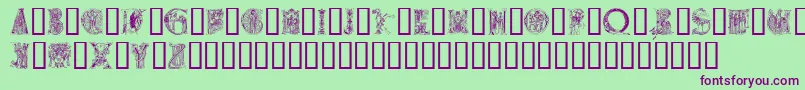 フォントMedievalalphabet – 緑の背景に紫のフォント