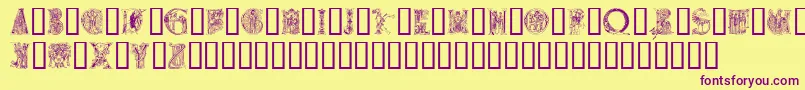 Czcionka Medievalalphabet – fioletowe czcionki na żółtym tle