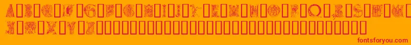 Medievalalphabet-Schriftart – Rote Schriften auf orangefarbenem Hintergrund