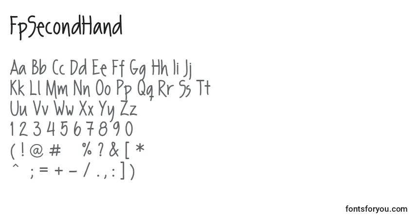 Schriftart FpSecondHand – Alphabet, Zahlen, spezielle Symbole