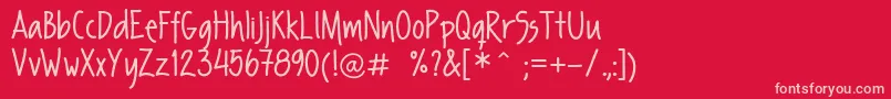フォントFpSecondHand – 赤い背景にピンクのフォント