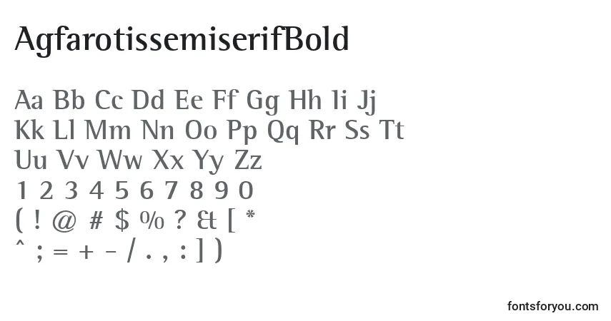 A fonte AgfarotissemiserifBold – alfabeto, números, caracteres especiais