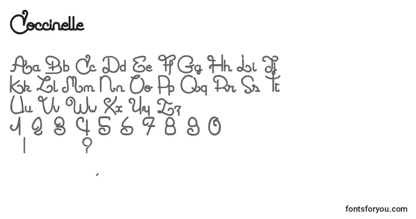 Schriftart Coccinelle – Alphabet, Zahlen, spezielle Symbole