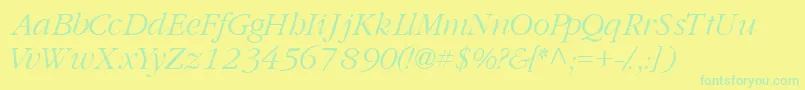 フォントGaramondlightsskItalic – 黄色い背景に緑の文字