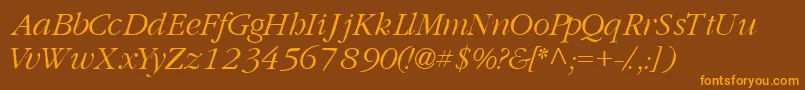 GaramondlightsskItalic-Schriftart – Orangefarbene Schriften auf braunem Hintergrund