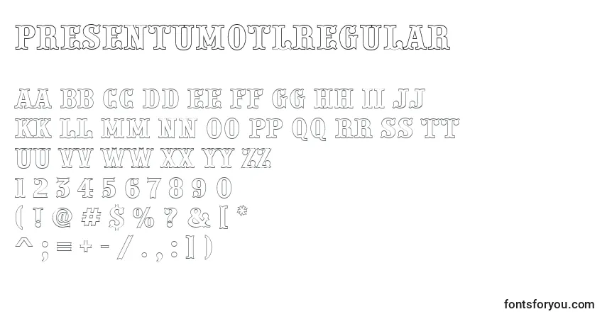 Schriftart PresentumotlRegular – Alphabet, Zahlen, spezielle Symbole