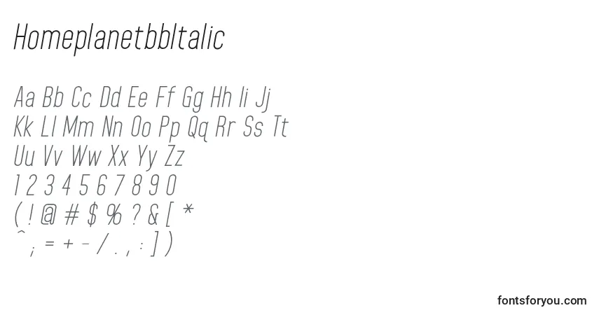 HomeplanetbbItalic-fontti – aakkoset, numerot, erikoismerkit