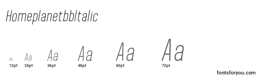 Размеры шрифта HomeplanetbbItalic