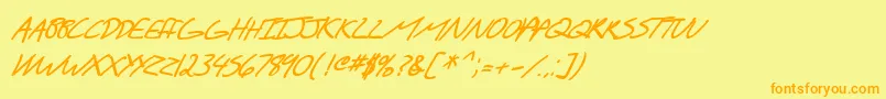 フォントSfScribbledSansScBoldItalic – オレンジの文字が黄色の背景にあります。