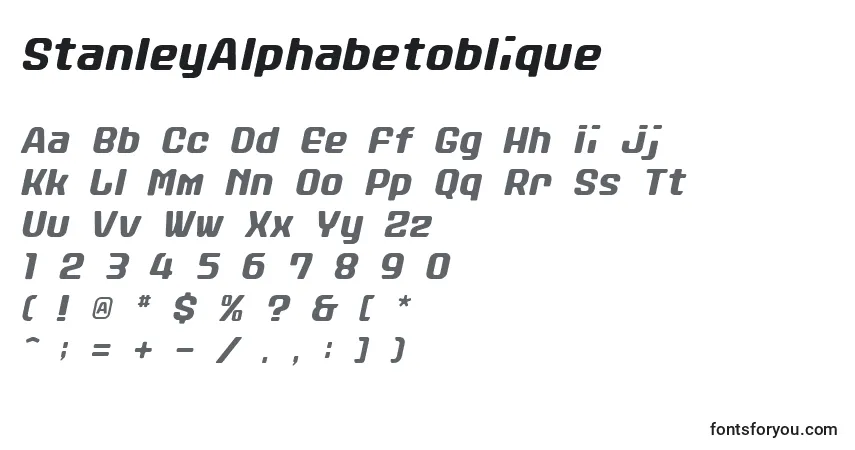 A fonte StanleyAlphabetoblique – alfabeto, números, caracteres especiais