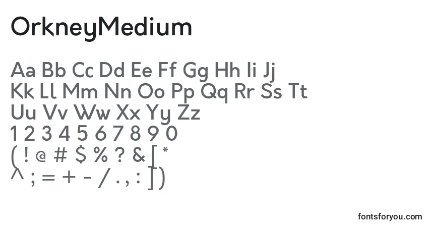 A fonte OrkneyMedium – alfabeto, números, caracteres especiais