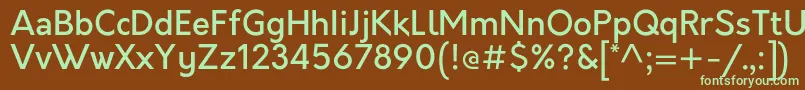 フォントOrkneyMedium – 緑色の文字が茶色の背景にあります。