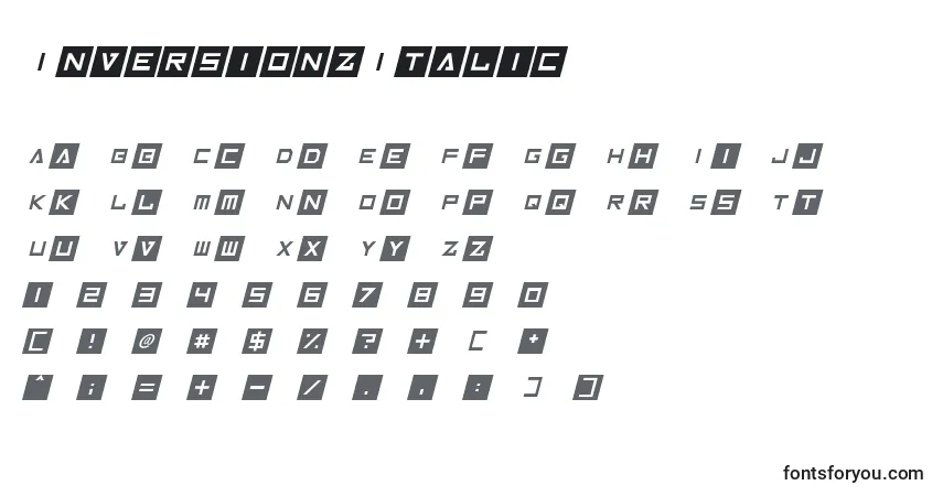 Шрифт InversionzItalic (77540) – алфавит, цифры, специальные символы