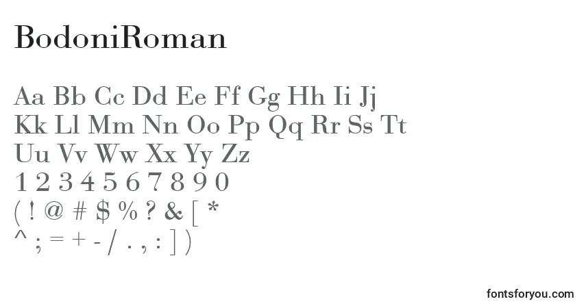 Fuente BodoniRoman - alfabeto, números, caracteres especiales